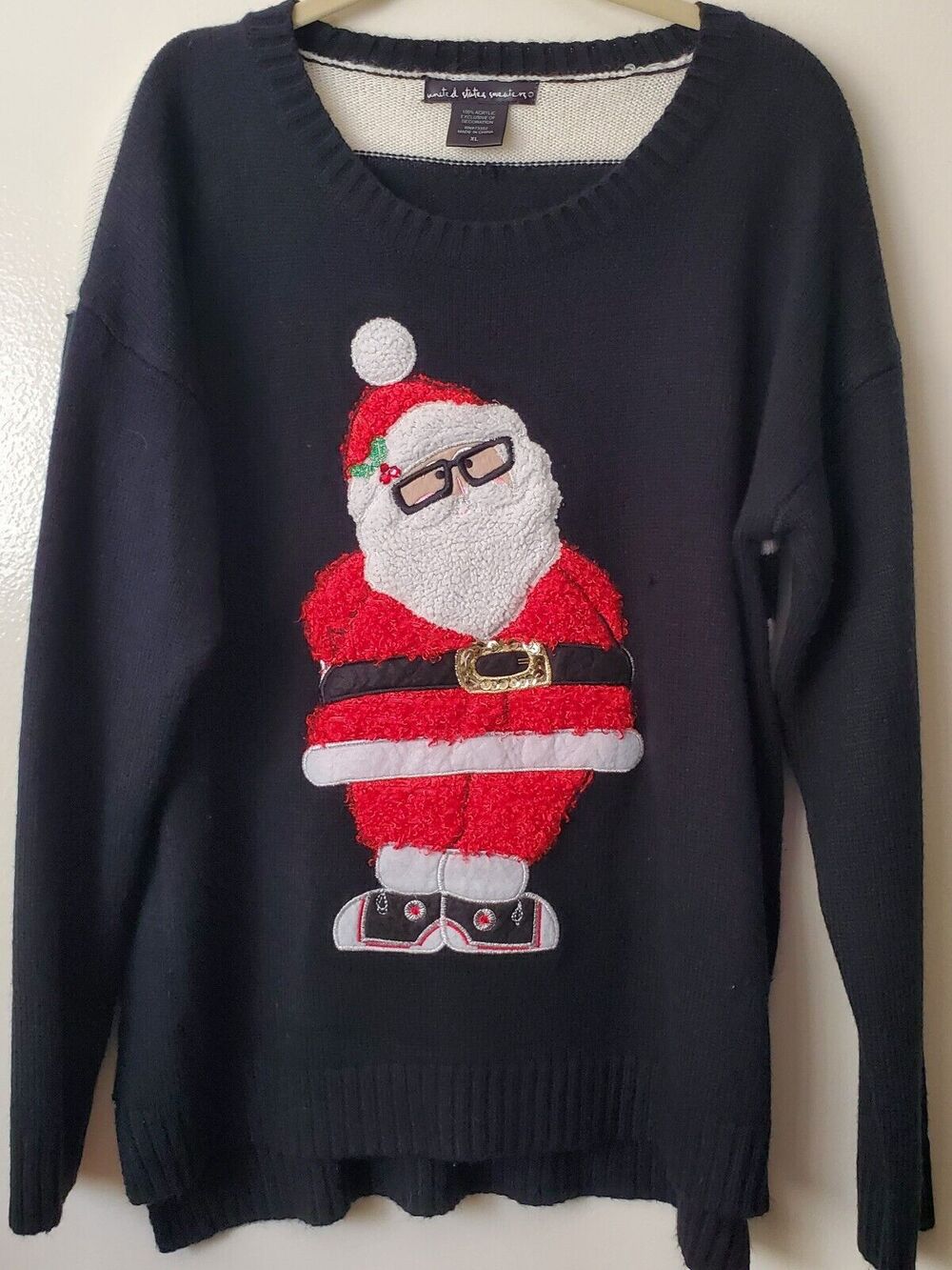 United States Sweaters Black XL Christmas Santa Sneakers Glasses Holiday Party